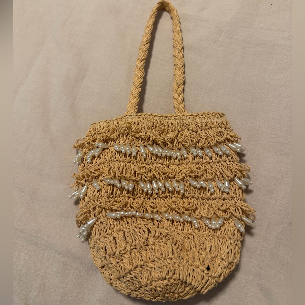 Tan Small Purse with Pearl Accents